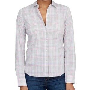 UNTUCKit Women's Chasseles Grey Pink Blue Plaid Shirt Button Up Long Sleeves 6